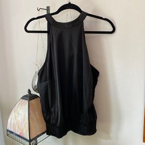 Universal Standard dressy satin halter top. Gathered waist, tie at back neck XS
